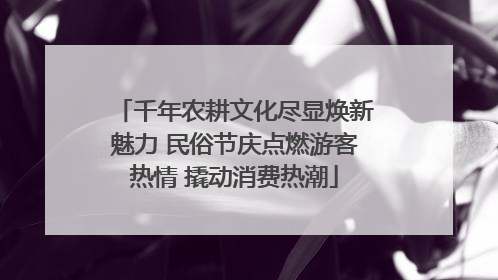 千年农耕文化尽显焕新魅力 民俗节庆点燃游客热情 撬动消费热潮
